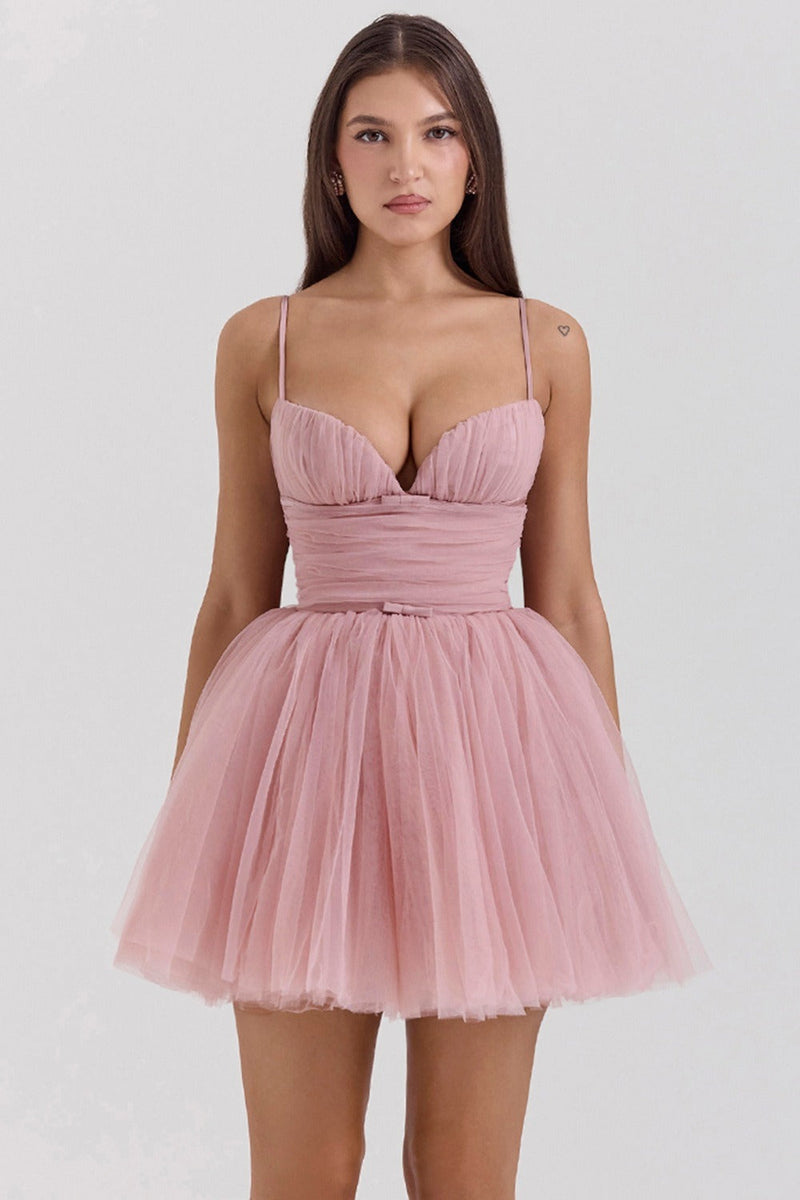 Chiffon Lace-up Backless Cocktail Dress