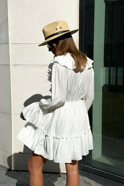 Chiffon V Neck Flared Sleeve Mini Dress