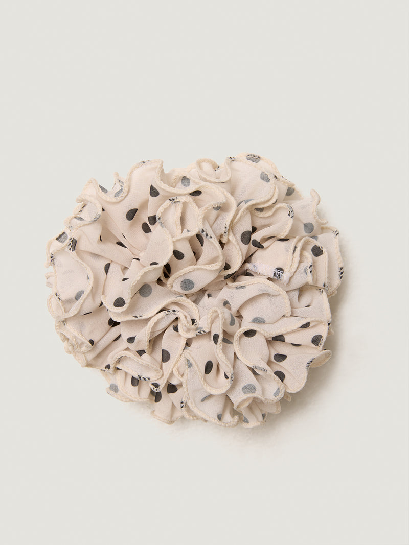 MAFALDA off-white polka-dot frilly giant scrunchie, front view by Rouje