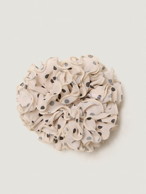 MAFALDA off-white polka-dot frilly giant scrunchie, front view by Rouje