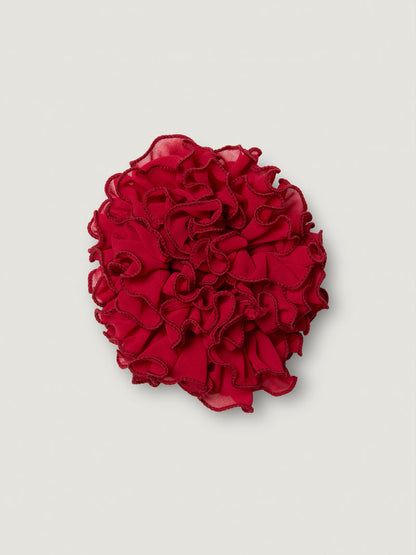 MAFALDA burgundy frilly scrunchie worn in hair by Rouje