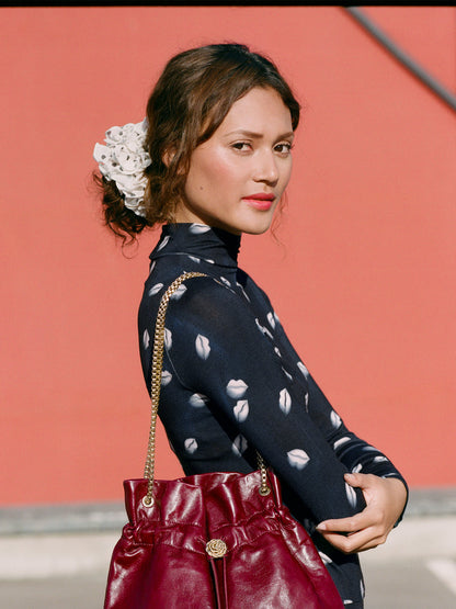 MAFALDA off-white polka-dot frilly giant scrunchie, flat packshot by Rouje