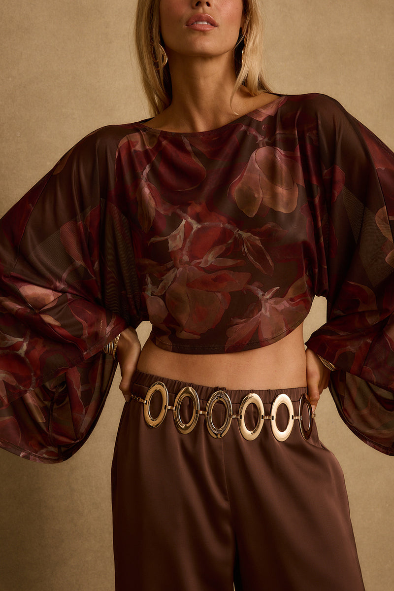 Clear Breeze Mulberry Floral Mesh Top