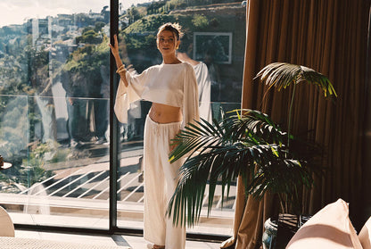 Additional view of the Clear Breeze Natural Linen Top from a different perspective.