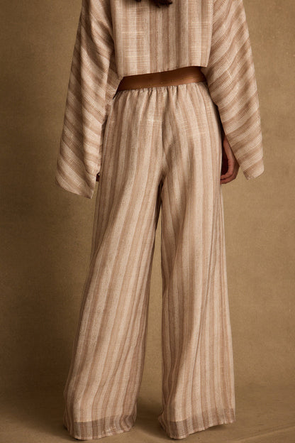 Close-up of the Clear Breeze Striped Chiffon Pants showcasing the chiffon texture and craftsmanship.
