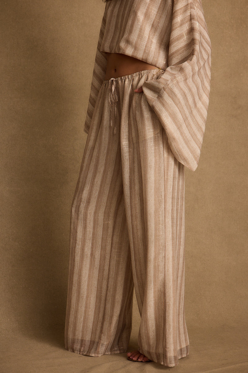 Clear Breeze Striped Chiffon Pants paired with complementary accessories for a polished look.