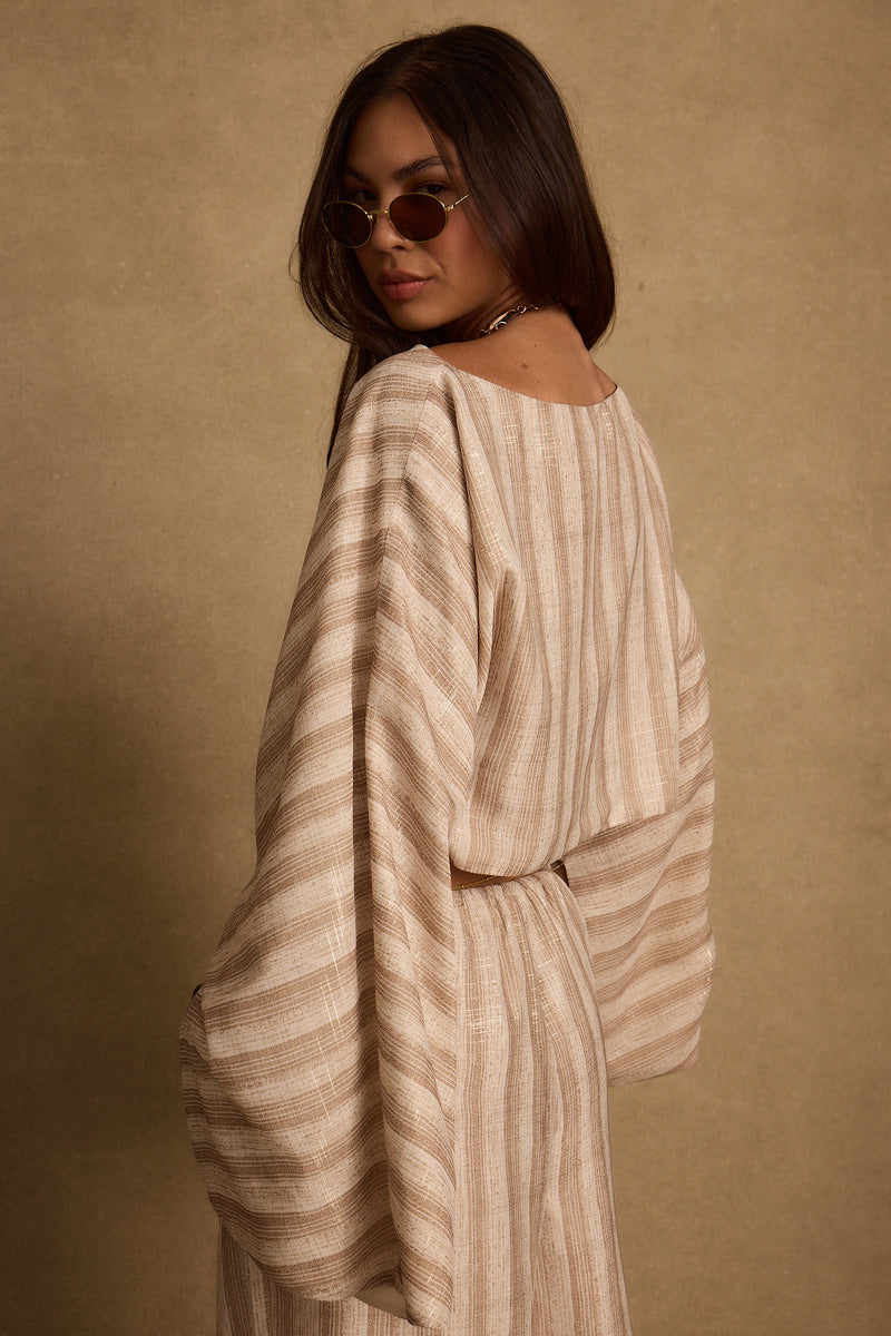 Close-up of the Clear Breeze Striped Chiffon Top showcasing the chiffon texture and craftsmanship.