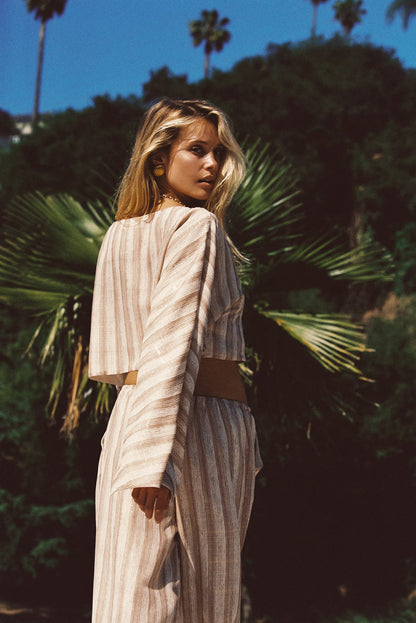 Clear Breeze Striped Chiffon Top styled in a complete look from an alternate angle.