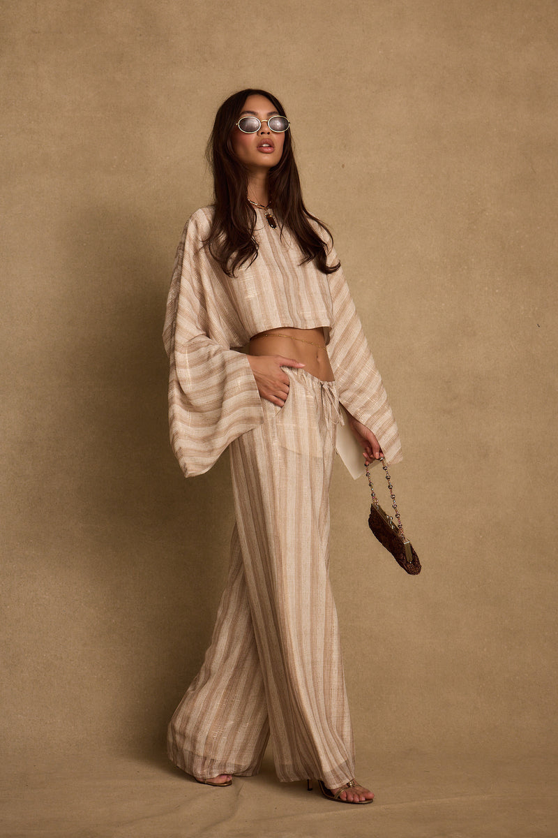 Clear Breeze Striped Chiffon Top paired with complementary accessories for a polished look.