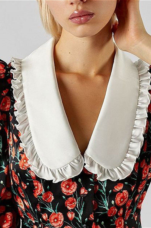 Collar Waist Cinched Stylish Floral Dress