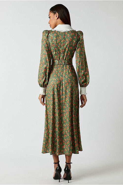 Collar Waist Cinched Stylish Floral Dress