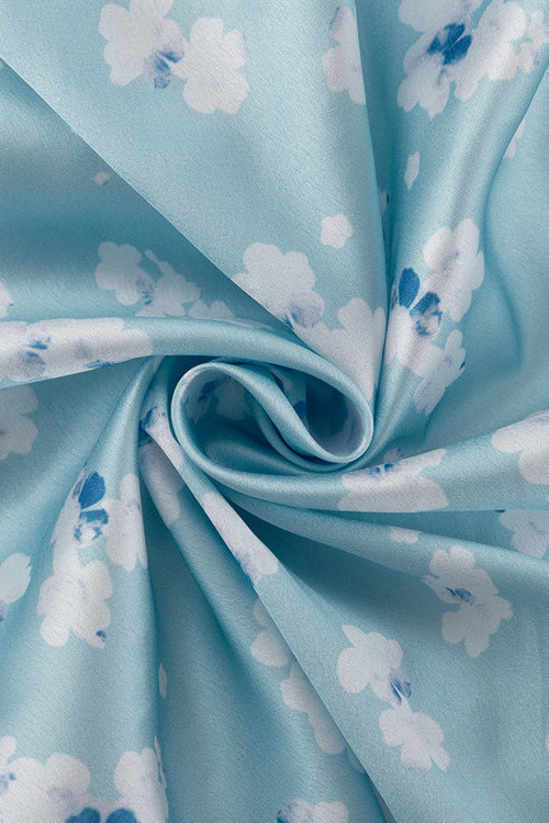 Collared Long Sleeve Satin High Waist Floral Dress