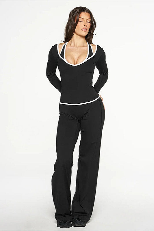Color Block Casual Slim Three Piece Set