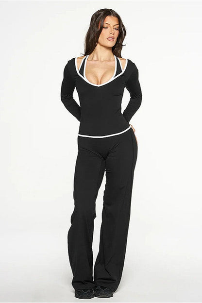 Color Block Casual Slim Three Piece Set
