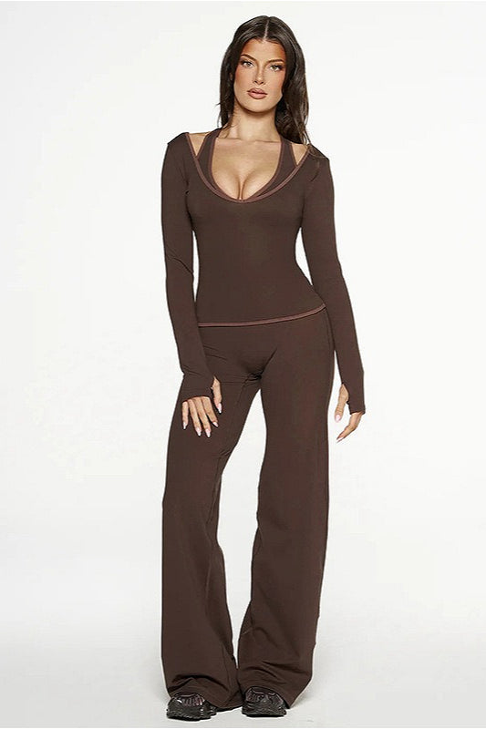 Color Block Casual Slim Three Piece Set