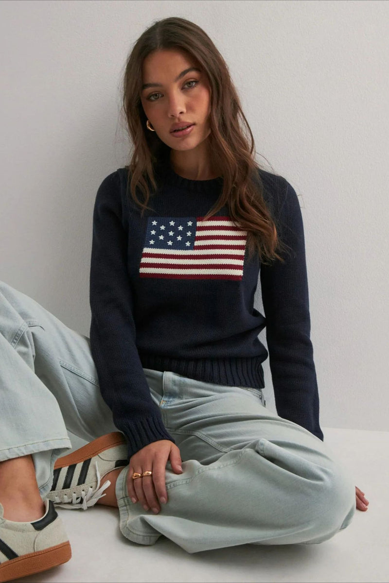 Color Block Flag Print Loose Knit Sweater