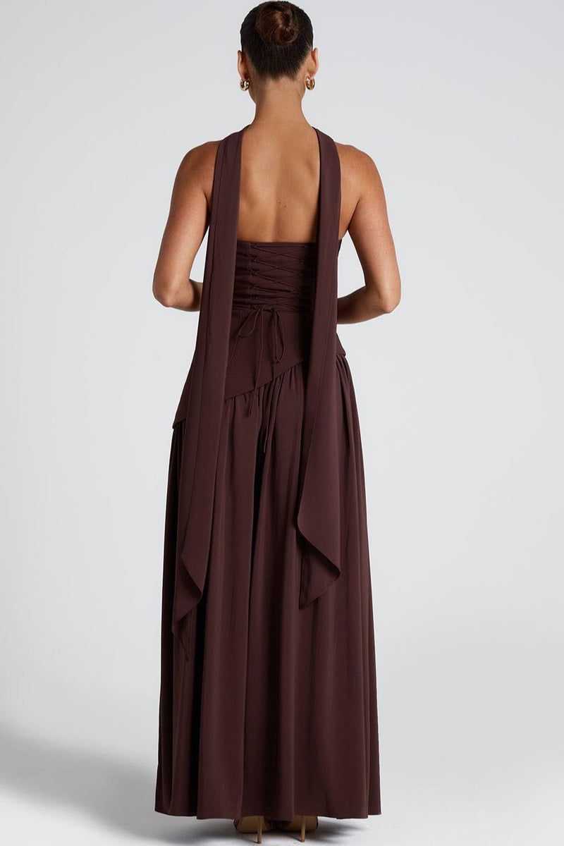 Color Block Flowy Tie Bustier Formal Dress