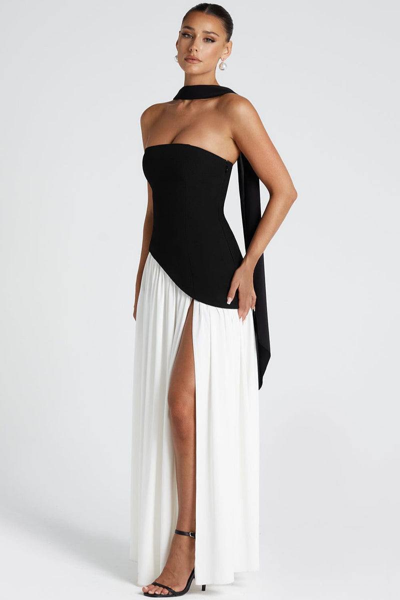 Color Block Flowy Tie Bustier Formal Dress