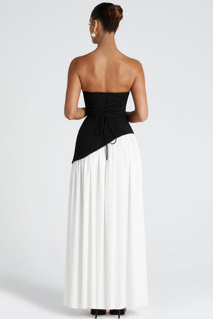 Color Block Flowy Tie Bustier Formal Dress