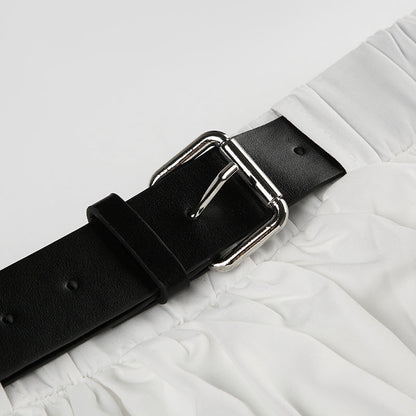 Color Block Low Waist Belt Ruffle A Line Mini Skirt
