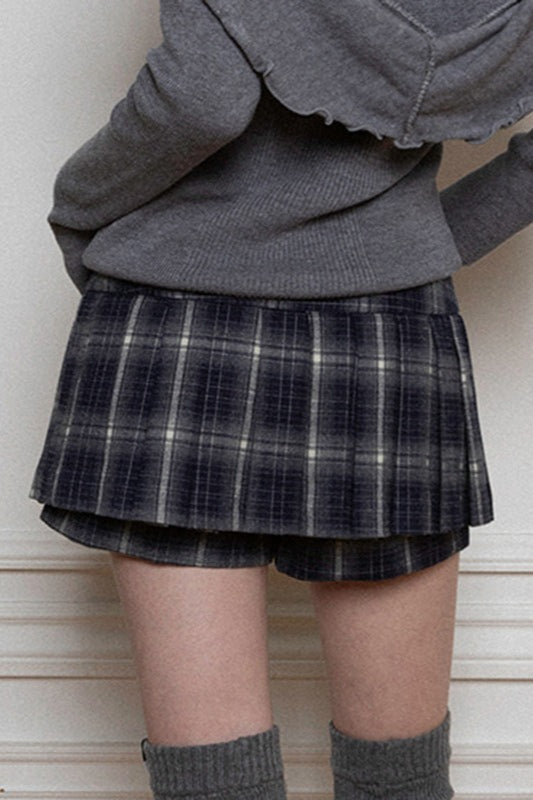 Color Block Pleated High Waist Slit Lined Short Skirt