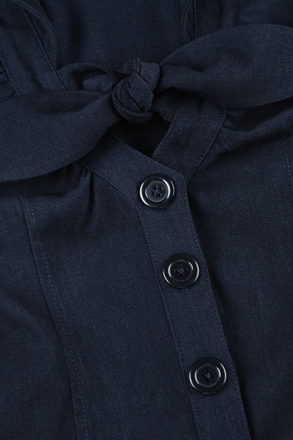 Commuter Preppy Bow Tie Button Down Blouse