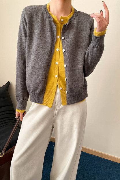 Contrast Panel Layering Cardigan Grey / One Size