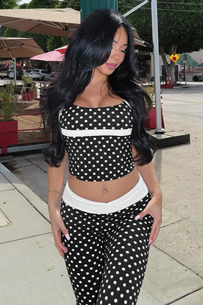 Contrast Polka Dot Sexy Tank Pants Two Piece Set