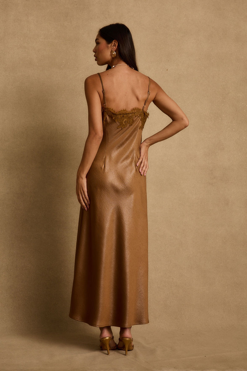 Cordon Bronze Satin Maxi Dress