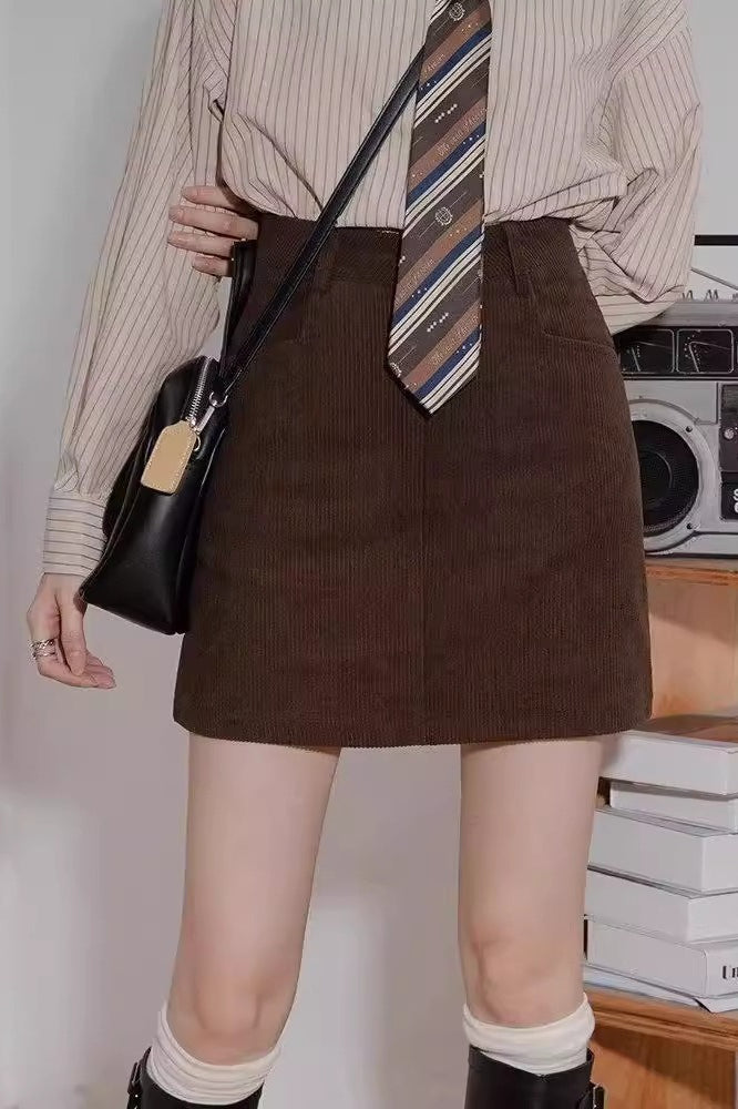 Corduroy High Waist A-Line Skirt