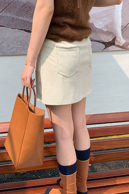 Corduroy High Waist A-Line Skirt