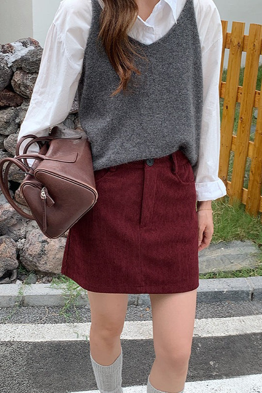 Corduroy High Waist A-Line Skirt