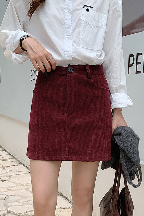 Corduroy High Waist A-Line Skirt