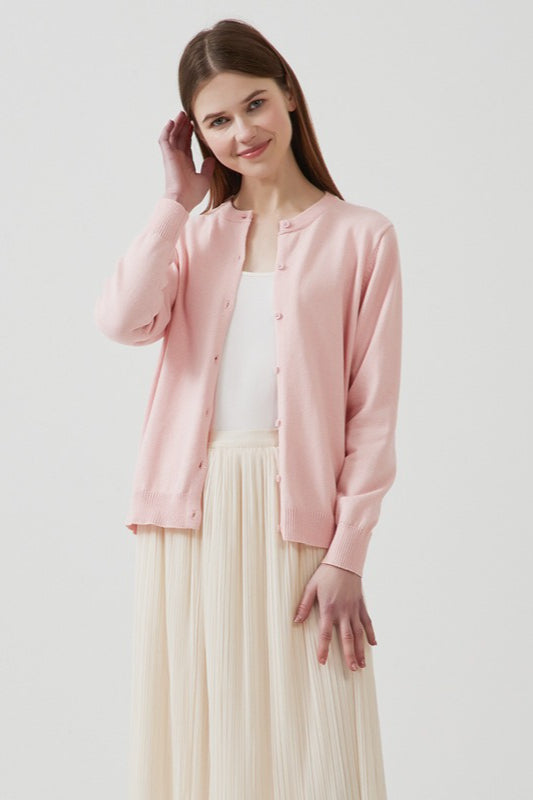 Cotton Crew-Neck Lightweight Knit Outerwear Cardigan