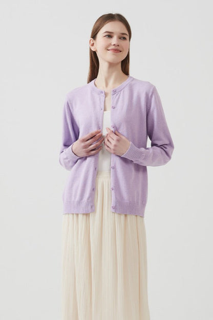 Cotton Crew-Neck Lightweight Knit Outerwear Cardigan