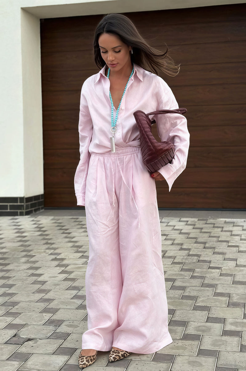 Cotton Loose Long Sleeve Shirt Pants Two Piece Set