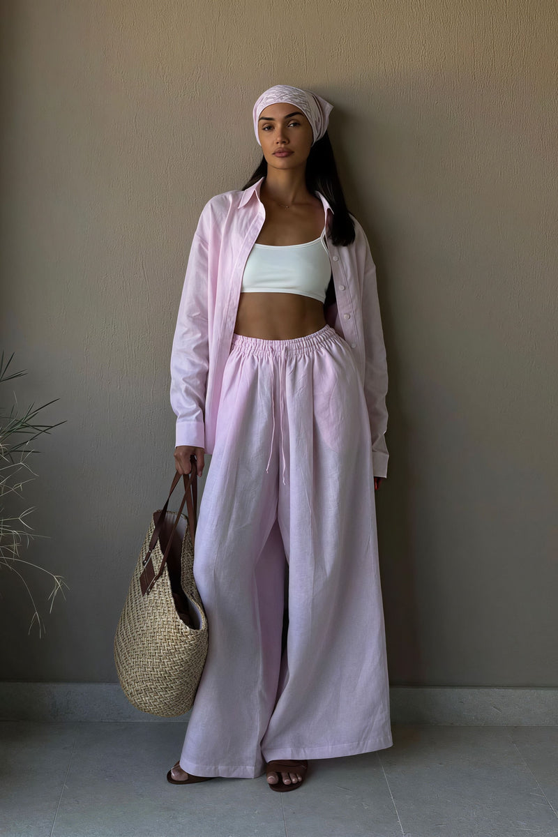 Cotton Loose Long Sleeve Shirt Pants Two Piece Set