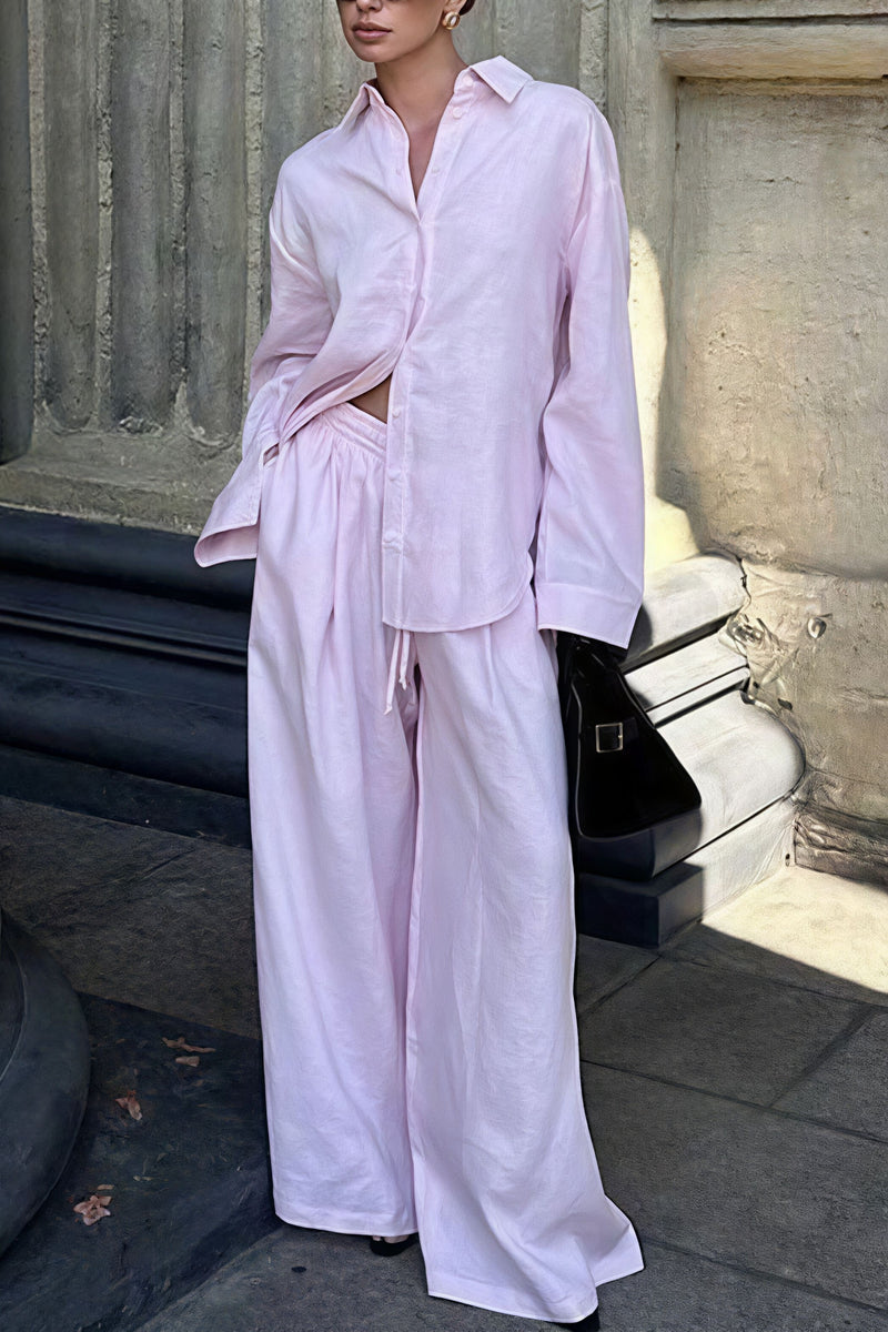 Cotton Loose Long Sleeve Shirt Pants Two Piece Set