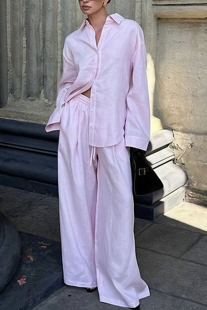Cotton Loose Long Sleeve Shirt Pants Two Piece Set