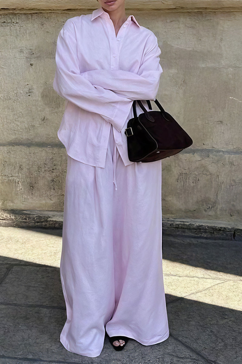 Cotton Loose Long Sleeve Shirt Pants Two Piece Set
