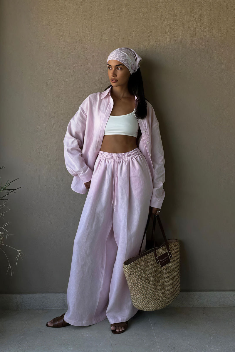 Cotton Loose Long Sleeve Shirt Pants Two Piece Set