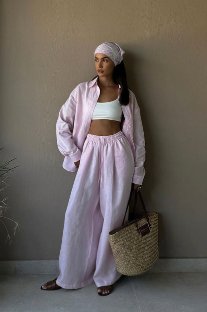 Cotton Loose Long Sleeve Shirt Pants Two Piece Set