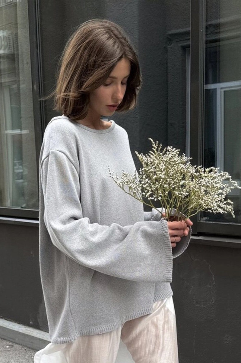 Cotton Pullover Open-Back Loose Sexy Knit Top