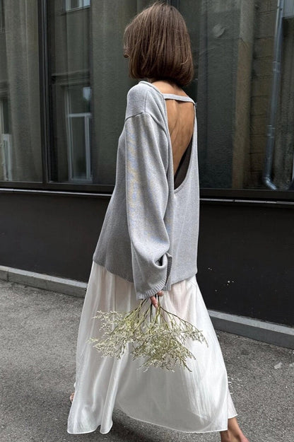 Cotton Pullover Open-Back Loose Sexy Knit Top