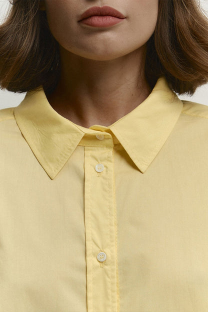 Cotton Yellow Button Down Loose Commuter Blouse