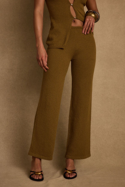 Close-up of the Cresta Moss Knit Pants showcasing the knit texture and craftsmanship.