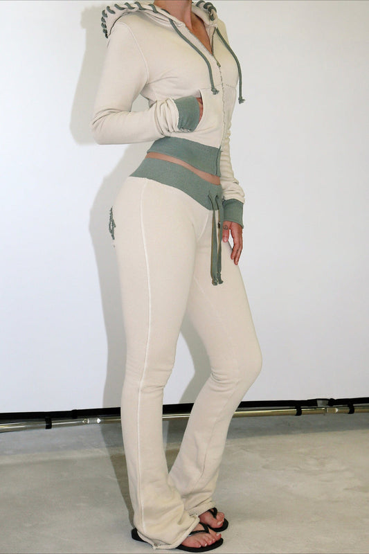 Cropped Hooded Letter Print Cardigan Two Piece Set
