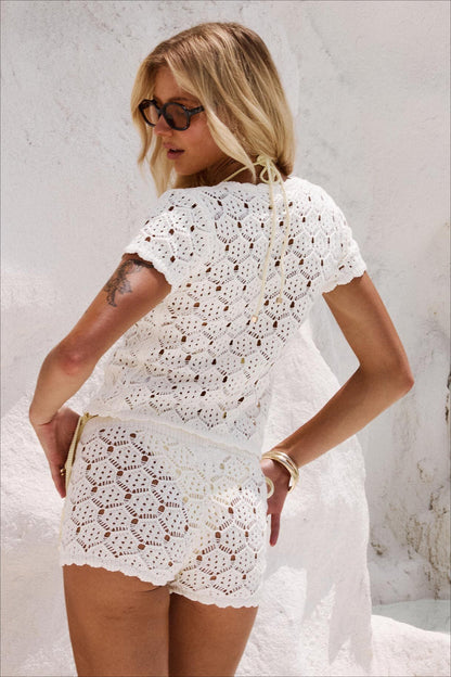 Cutout Comfy Casual Top Shorts Two Piece Set