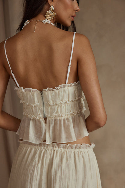 Back view of the yellow piece showing the silhouette and fit.