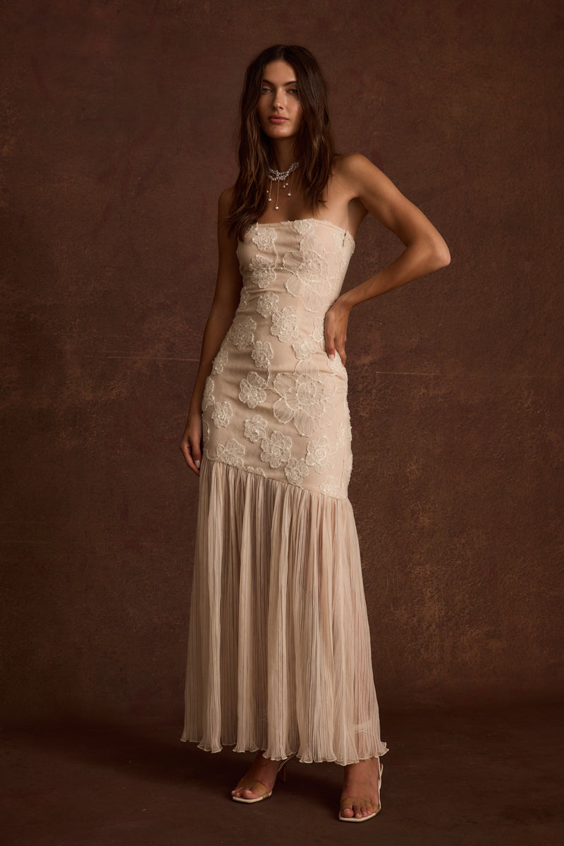 Blush embroidered maxi dress with embroidered accents, a vacation maxi dress essential.
